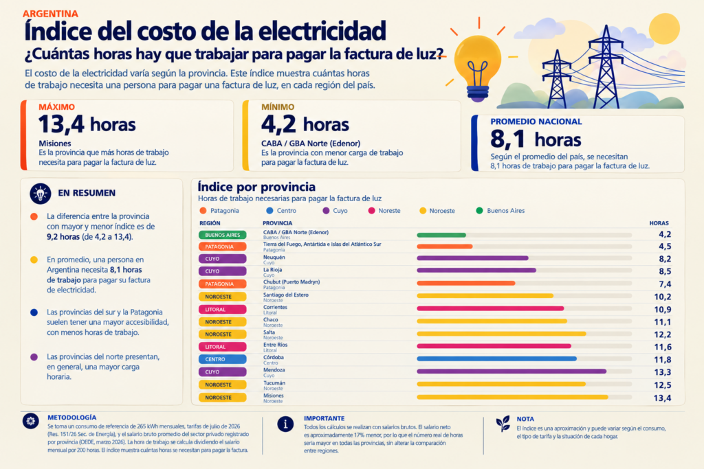 infografía sobre el índice del costo de la electricidad en argentina